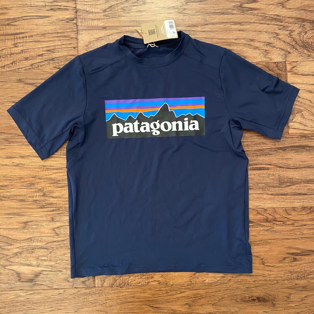 Patagonia Capilene Silkweight T-Shirt Kids M(10) New Navy P-6 Logo 62381